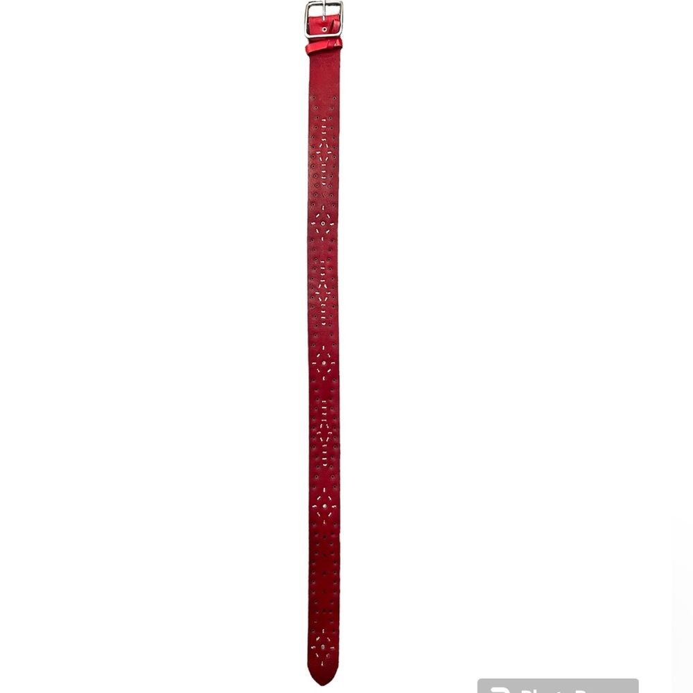 Linea Pelle Red Leather Silver Studded Belt - Picture 6 of 12